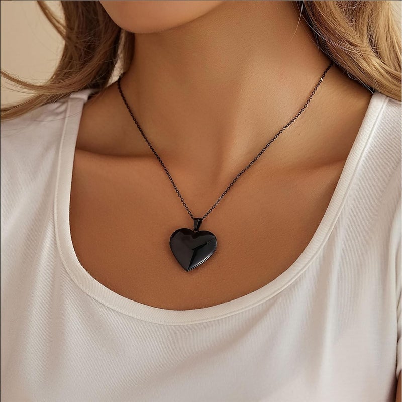PHOCKSIN Locket Necklace for Women Black/Gold/Silver Locket Necklace Oval/Round/Heart Photo Necklace New Years Gifts for Girls - Image 3